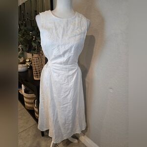 Petal + Pup Women’s White Linen Cutout Sleeveless Midi Dress 8